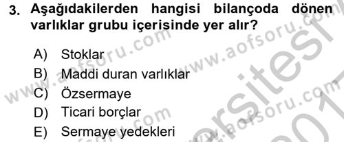 Sağlık Kurumlarında Finansal Yönetim Dersi 2016 - 2017 Yılı 3 Ders Sınav Soruları 3. Soru