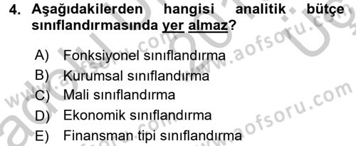 Sağlık Kurumlarında Finansal Yönetim Dersi 2016 - 2017 Yılı 3 Ders Sınav Soruları 4. Soru