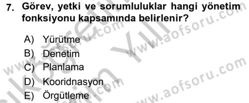 Sağlık Kurumlarında Finansal Yönetim Dersi 2016 - 2017 Yılı 3 Ders Sınav Soruları 7. Soru