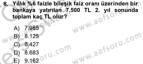 Sağlık Kurumlarında Finansal Yönetim Dersi 2016 - 2017 Yılı 3 Ders Sınav Soruları 8. Soru