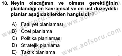 Sağlık Kurumlarında Finansal Yönetim Dersi 2016 - 2017 Yılı (Vize) Ara Sınav Soruları 10. Soru