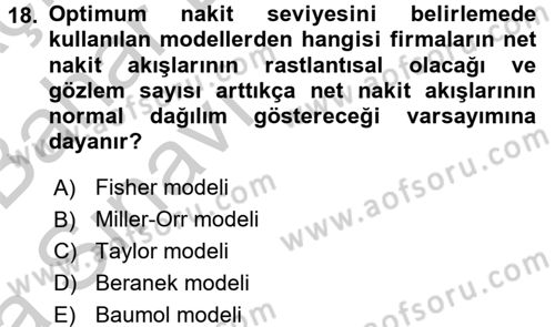 Sağlık Kurumlarında Finansal Yönetim Dersi 2016 - 2017 Yılı (Vize) Ara Sınav Soruları 18. Soru