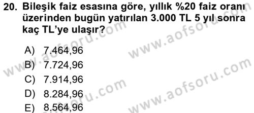 Sağlık Kurumlarında Finansal Yönetim Dersi 2016 - 2017 Yılı (Vize) Ara Sınav Soruları 20. Soru