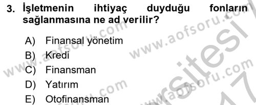 Sağlık Kurumlarında Finansal Yönetim Dersi 2016 - 2017 Yılı (Vize) Ara Sınav Soruları 3. Soru