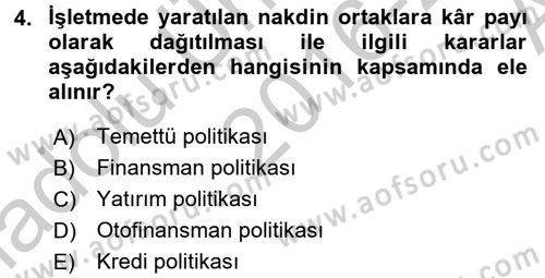 Sağlık Kurumlarında Finansal Yönetim Dersi 2016 - 2017 Yılı (Vize) Ara Sınav Soruları 4. Soru