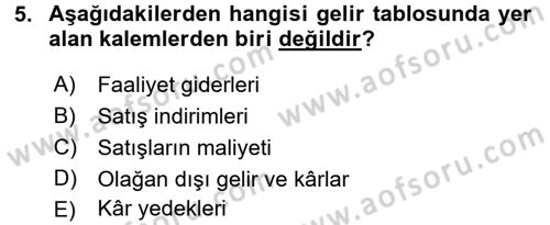 Sağlık Kurumlarında Finansal Yönetim Dersi 2016 - 2017 Yılı (Vize) Ara Sınav Soruları 5. Soru
