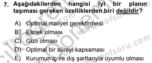 Sağlık Kurumlarında Finansal Yönetim Dersi 2016 - 2017 Yılı (Vize) Ara Sınav Soruları 7. Soru