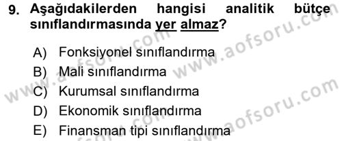 Sağlık Kurumlarında Finansal Yönetim Dersi 2016 - 2017 Yılı (Vize) Ara Sınav Soruları 9. Soru