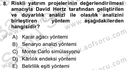 Sağlık Kurumlarında Finansal Yönetim Dersi 2016 - 2017 Yılı (Final) Dönem Sonu Sınav Soruları 8. Soru