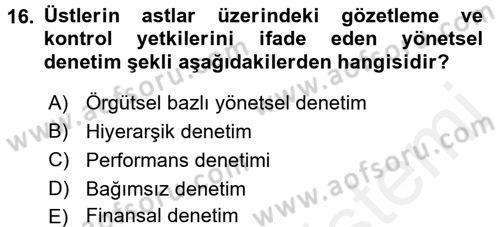 Sağlık Kurumlarında Finansal Yönetim Dersi 2017 - 2018 Yılı (Final) Dönem Sonu Sınav Soruları 16. Soru