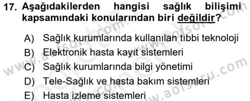 Sağlık Kurumlarında Finansal Yönetim Dersi 2017 - 2018 Yılı (Final) Dönem Sonu Sınav Soruları 17. Soru