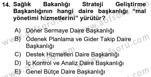 Sağlık Kurumlarında Finansal Yönetim Dersi 2021 - 2022 Yılı (Vize) Ara Sınav Soruları 14. Soru