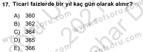 Sağlık Kurumlarında Finansal Yönetim Dersi 2021 - 2022 Yılı (Vize) Ara Sınav Soruları 17. Soru