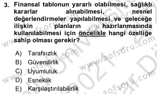Sağlık Kurumlarında Finansal Yönetim Dersi 2021 - 2022 Yılı (Vize) Ara Sınav Soruları 3. Soru