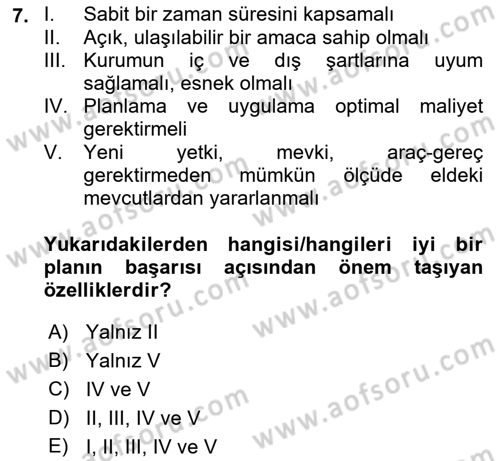 Sağlık Kurumlarında Finansal Yönetim Dersi 2021 - 2022 Yılı (Vize) Ara Sınav Soruları 7. Soru