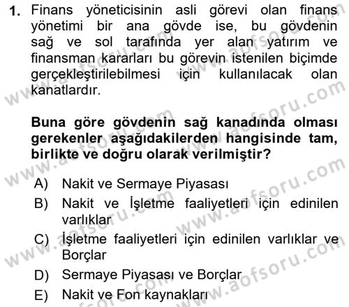 Sağlık Kurumlarında Finansal Yönetim Dersi 2024 - 2025 Yılı (Final) Dönem Sonu Sınav Soruları 1. Soru