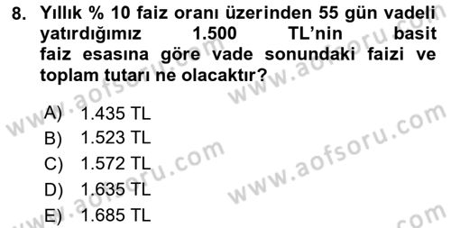 Sağlık Kurumlarında Finansal Yönetim Dersi 2024 - 2025 Yılı (Final) Dönem Sonu Sınav Soruları 8. Soru