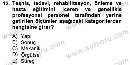 Sağlık Kurumlarında Kalite Yönetimi Dersi 2012 - 2013 Yılı (Vize) Ara Sınav Soruları 12. Soru