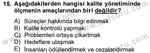 Sağlık Kurumlarında Kalite Yönetimi Dersi 2012 - 2013 Yılı (Vize) Ara Sınav Soruları 15. Soru