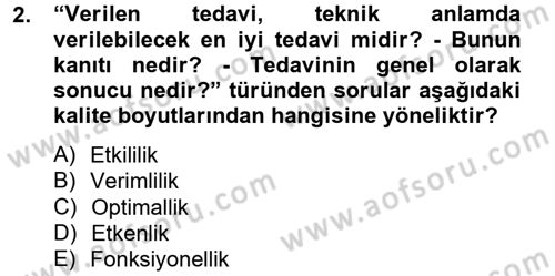 Sağlık Kurumlarında Kalite Yönetimi Dersi 2012 - 2013 Yılı (Vize) Ara Sınav Soruları 2. Soru