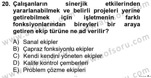Sağlık Kurumlarında Kalite Yönetimi Dersi 2012 - 2013 Yılı (Vize) Ara Sınav Soruları 20. Soru