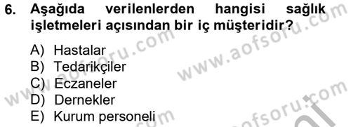 Sağlık Kurumlarında Kalite Yönetimi Dersi 2012 - 2013 Yılı (Vize) Ara Sınav Soruları 6. Soru