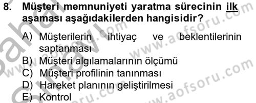 Sağlık Kurumlarında Kalite Yönetimi Dersi 2012 - 2013 Yılı (Vize) Ara Sınav Soruları 8. Soru