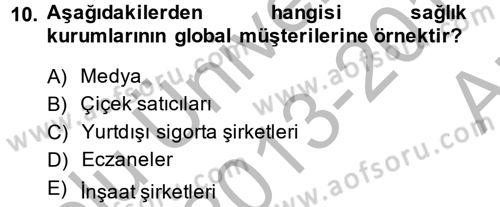 Sağlık Kurumlarında Kalite Yönetimi Dersi 2013 - 2014 Yılı (Vize) Ara Sınav Soruları 10. Soru