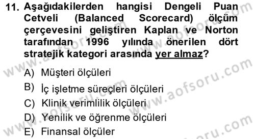 Sağlık Kurumlarında Kalite Yönetimi Dersi 2013 - 2014 Yılı (Vize) Ara Sınav Soruları 11. Soru