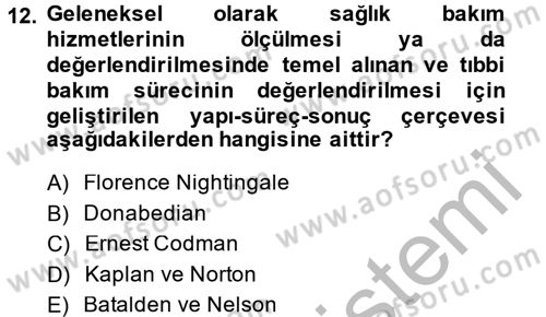 Sağlık Kurumlarında Kalite Yönetimi Dersi 2013 - 2014 Yılı (Vize) Ara Sınav Soruları 12. Soru