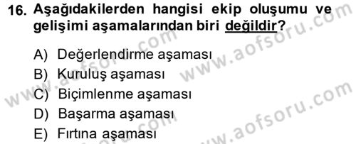 Sağlık Kurumlarında Kalite Yönetimi Dersi 2013 - 2014 Yılı (Vize) Ara Sınav Soruları 16. Soru