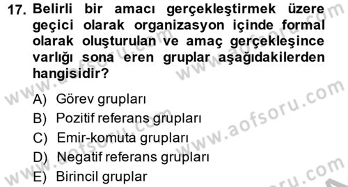 Sağlık Kurumlarında Kalite Yönetimi Dersi 2013 - 2014 Yılı (Vize) Ara Sınav Soruları 17. Soru