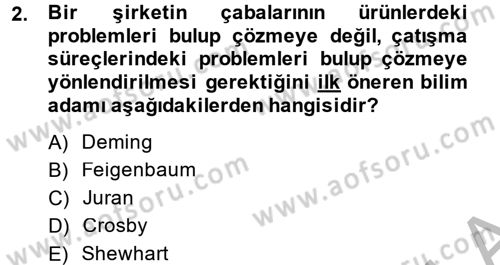 Sağlık Kurumlarında Kalite Yönetimi Dersi 2013 - 2014 Yılı (Vize) Ara Sınav Soruları 2. Soru