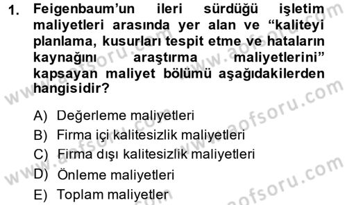 Sağlık Kurumlarında Kalite Yönetimi Dersi 2013 - 2014 Yılı (Final) Dönem Sonu Sınav Soruları 1. Soru