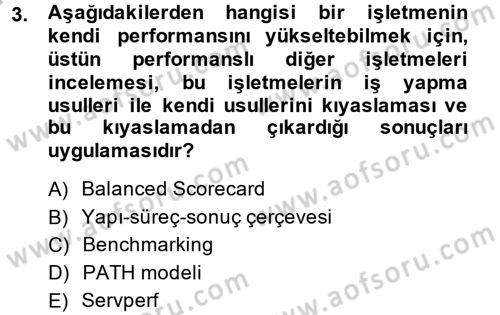 Sağlık Kurumlarında Kalite Yönetimi Dersi 2013 - 2014 Yılı (Final) Dönem Sonu Sınav Soruları 3. Soru