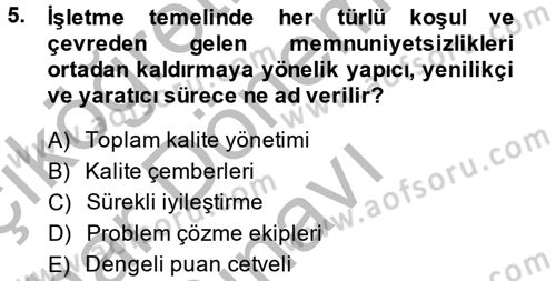 Sağlık Kurumlarında Kalite Yönetimi Dersi 2013 - 2014 Yılı (Final) Dönem Sonu Sınav Soruları 5. Soru