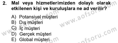 Sağlık Kurumlarında Kalite Yönetimi Dersi 2013 - 2014 Yılı Tek Ders Sınav Soruları 2. Soru