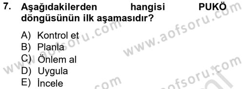 Sağlık Kurumlarında Kalite Yönetimi Dersi 2013 - 2014 Yılı Tek Ders Sınav Soruları 7. Soru