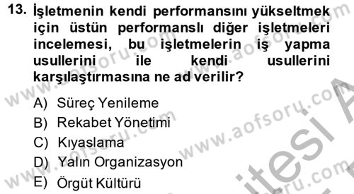 Sağlık Kurumlarında Kalite Yönetimi Dersi 2014 - 2015 Yılı (Vize) Ara Sınav Soruları 13. Soru