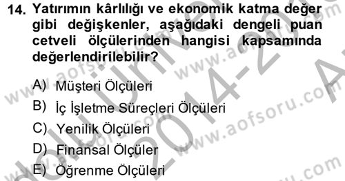 Sağlık Kurumlarında Kalite Yönetimi Dersi 2014 - 2015 Yılı (Vize) Ara Sınav Soruları 14. Soru