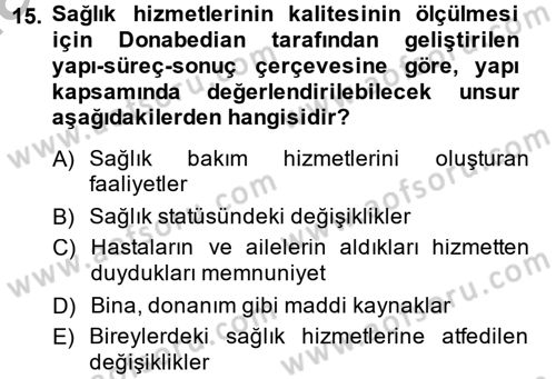 Sağlık Kurumlarında Kalite Yönetimi Dersi 2014 - 2015 Yılı (Vize) Ara Sınav Soruları 15. Soru