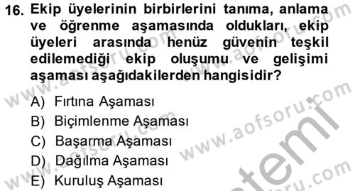 Sağlık Kurumlarında Kalite Yönetimi Dersi 2014 - 2015 Yılı (Vize) Ara Sınav Soruları 16. Soru