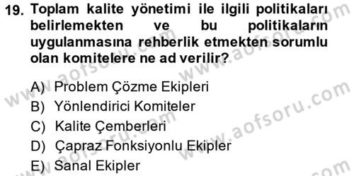 Sağlık Kurumlarında Kalite Yönetimi Dersi 2014 - 2015 Yılı (Vize) Ara Sınav Soruları 19. Soru