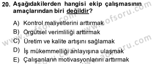 Sağlık Kurumlarında Kalite Yönetimi Dersi 2014 - 2015 Yılı (Vize) Ara Sınav Soruları 20. Soru