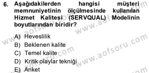 Sağlık Kurumlarında Kalite Yönetimi Dersi 2014 - 2015 Yılı (Vize) Ara Sınav Soruları 6. Soru
