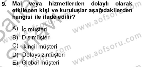 Sağlık Kurumlarında Kalite Yönetimi Dersi 2014 - 2015 Yılı (Vize) Ara Sınav Soruları 9. Soru