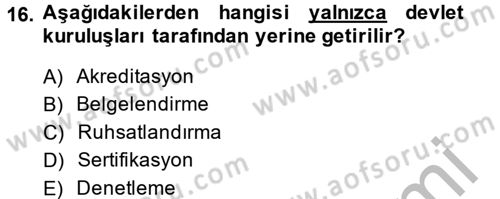 Sağlık Kurumlarında Kalite Yönetimi Dersi 2014 - 2015 Yılı (Final) Dönem Sonu Sınav Soruları 16. Soru