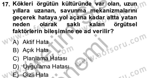 Sağlık Kurumlarında Kalite Yönetimi Dersi 2014 - 2015 Yılı (Final) Dönem Sonu Sınav Soruları 17. Soru