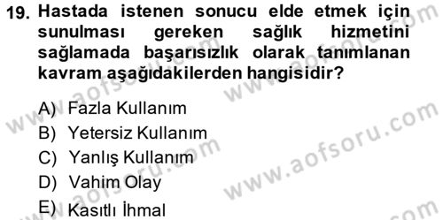 Sağlık Kurumlarında Kalite Yönetimi Dersi 2014 - 2015 Yılı (Final) Dönem Sonu Sınav Soruları 19. Soru