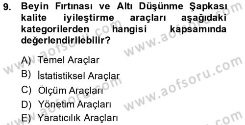 Sağlık Kurumlarında Kalite Yönetimi Dersi 2014 - 2015 Yılı (Final) Dönem Sonu Sınav Soruları 9. Soru